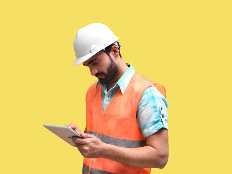 Field service app screens showing a job list and job detail